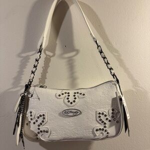 Ed Hardy White Studded shoulder Crossbody Purse with gothic charms NWT